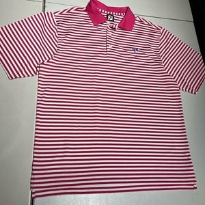 Footjoy Foot Joy Polo Golf Club Shirt Pink White Striped Men's Size Large